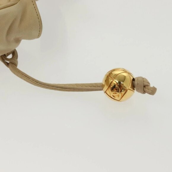 CHANEL Matelasse Chain Shoulder Bag Lamb Skin Beige Gold CC Auth - Picture 8 of 16